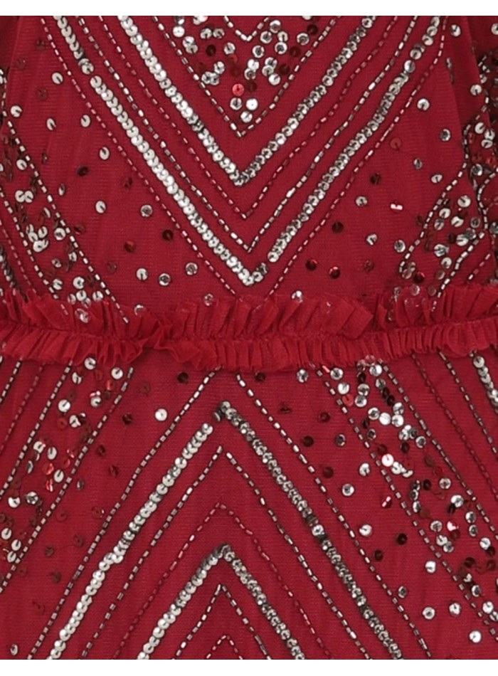 Maroon Long Party Dress With Sequins And Ruching INVITADISIMA