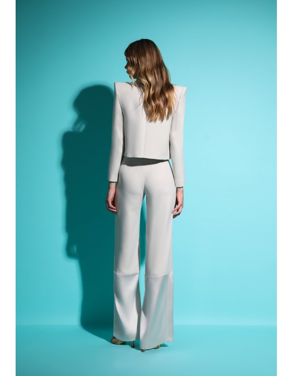 Pantalon de soirée palazzo gris perle à taille haute 2