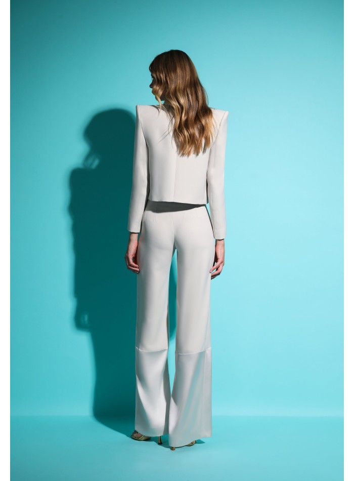 Pantalon de soirée palazzo gris perle à taille haute