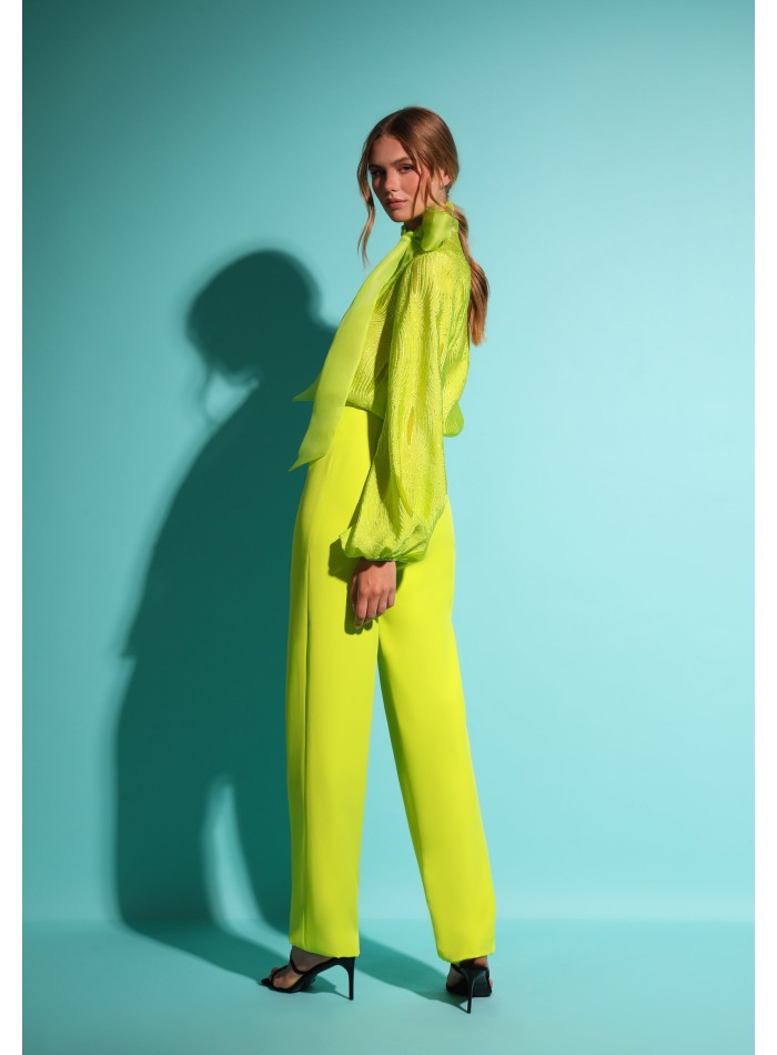 Pantalón largo de crepe limón con tiro alto
