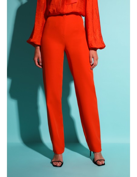 Long orange party pants with straight high rise