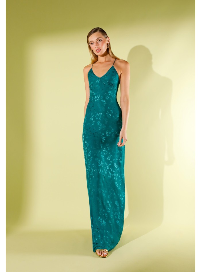 Robe longue de lingerie en jacquard vert avec...
