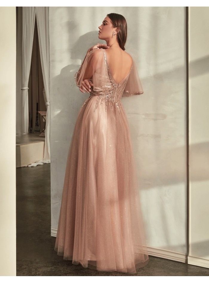 Evening dress with rhinestone bodice in shiny...