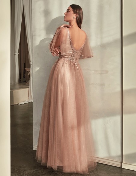 Evening dress with rhinestone bodice in shiny tulle