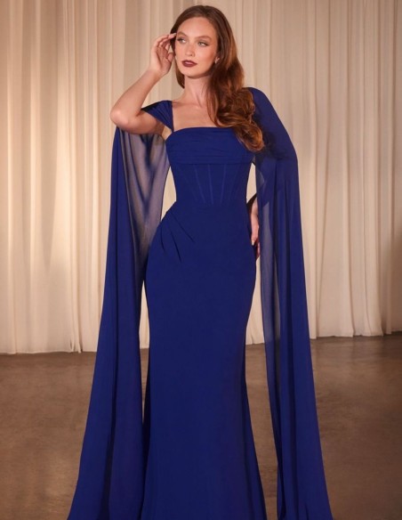 Robe longue pour une invitée avec un corsage et des manches cape