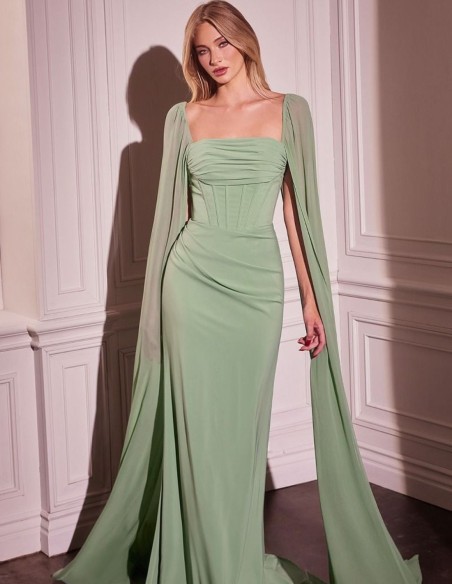 Maxi dress for a guest with a bodice and cape sleeves