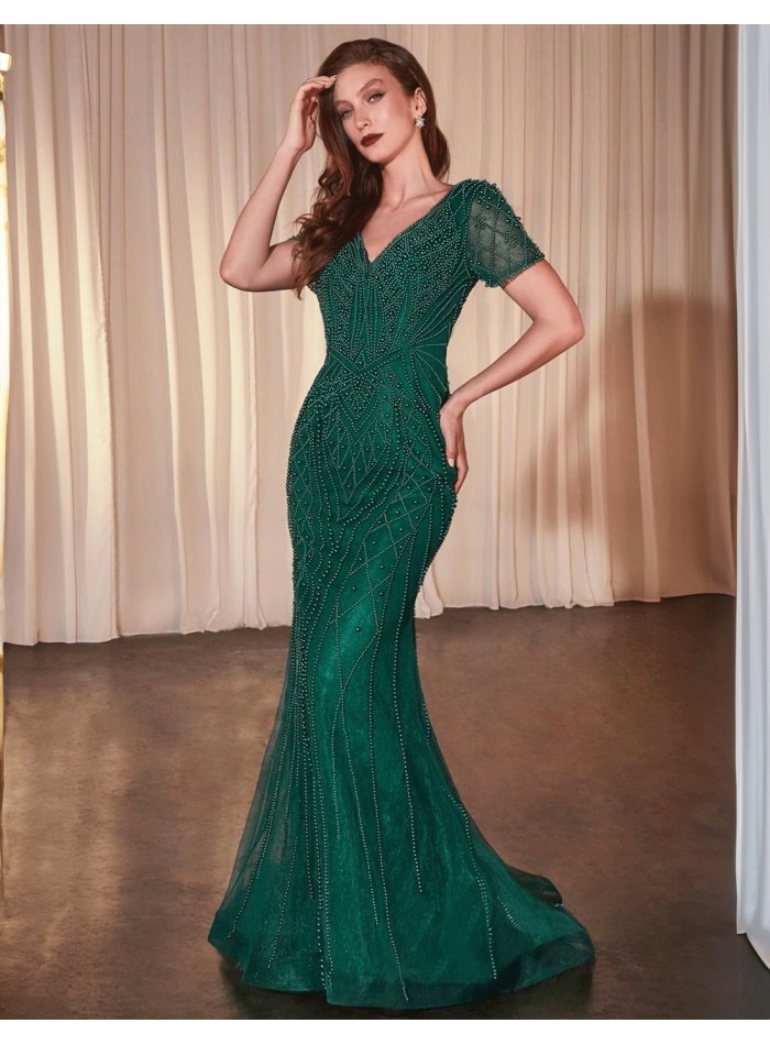 Evening dress with pearl-embroidery