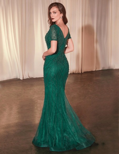 Evening dress with pearl-embroidery