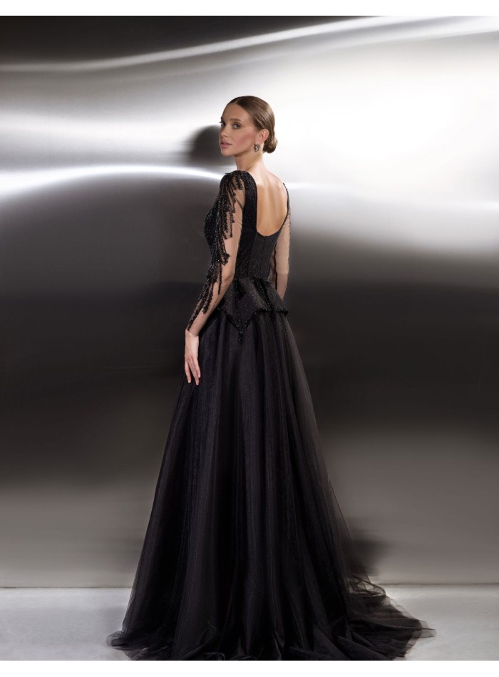 Long party dress with rhinestone bodice and...