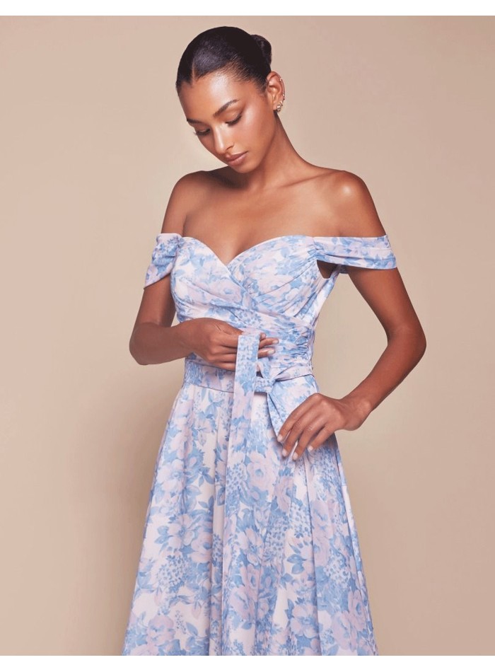 Robe Longue à Décolleté Bandeau et Imprimé Floral