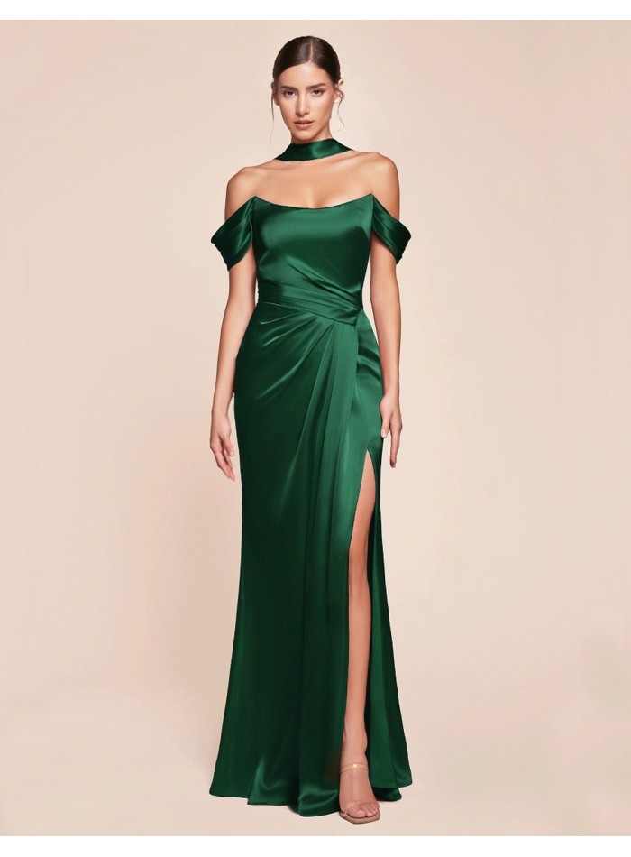 Robe de Soirée Longue pour Invitée avec Corsage et Manches Bandeau Tombantes