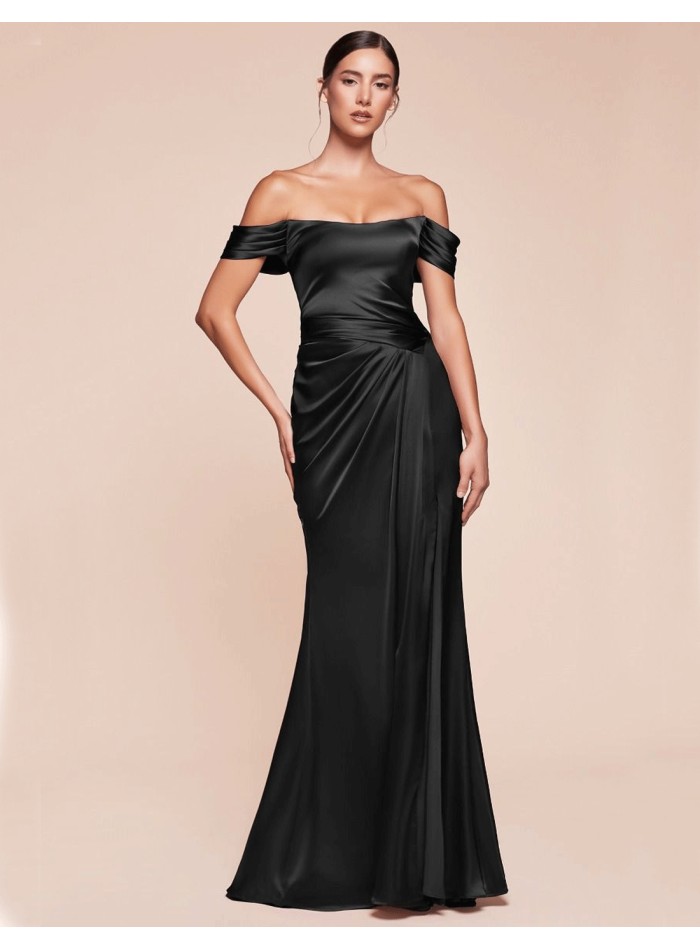 Off shoulder lace up corset satin long gown