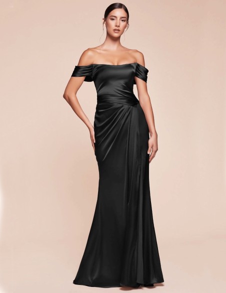 Off shoulder lace up corset satin long gown