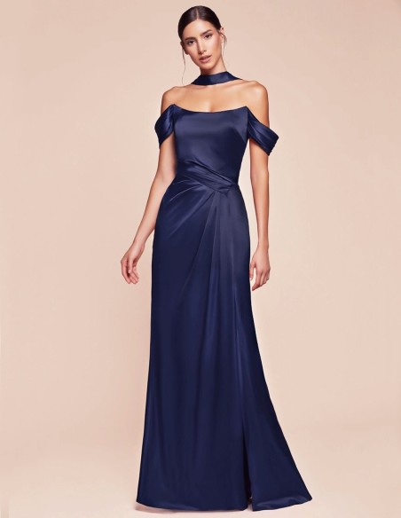 Off shoulder lace up corset satin long gown