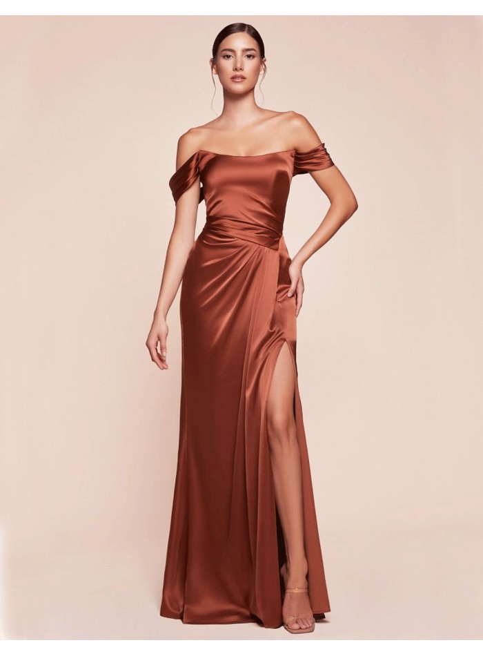 Off shoulder lace up corset satin long gown