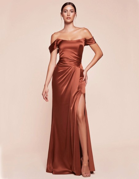 Off shoulder lace up corset satin long gown