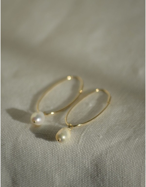 Pendientes minimalistas de aro con perlas naturales y... 2