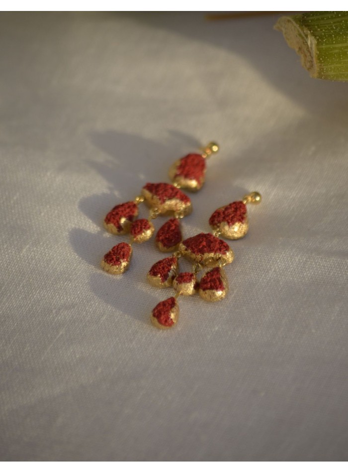 Boucles d'oreilles d'invité texturées or et rouge