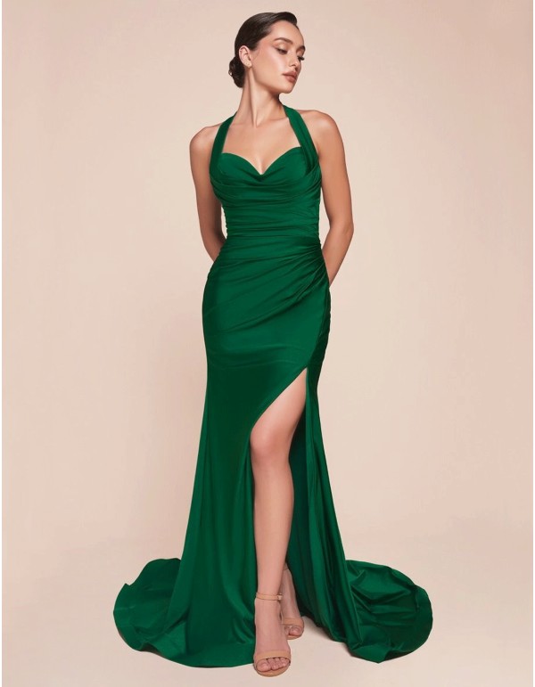 Long evening dress for guest with halter neckline 2