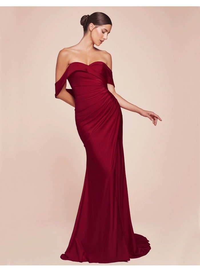 Maxi satin party dress with bandeau neckline for guest