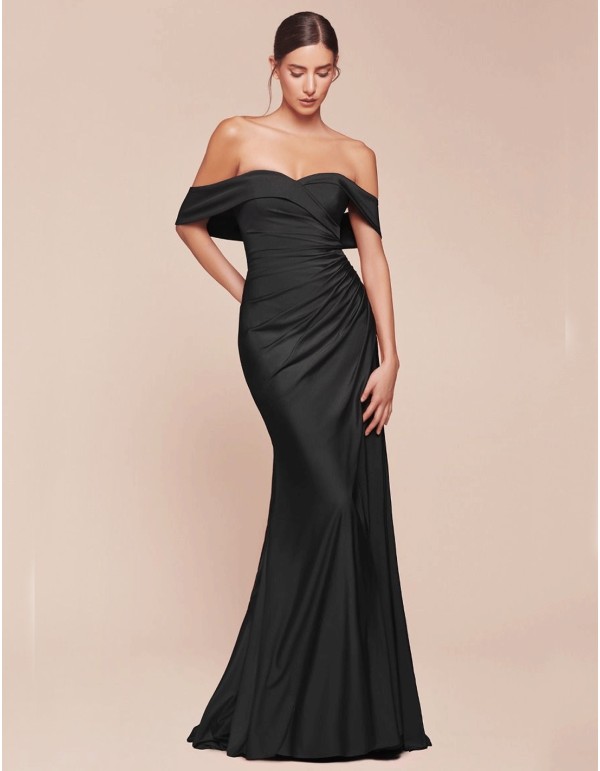 Vestido de fiesta largo en satén con escote bandeau para... 2