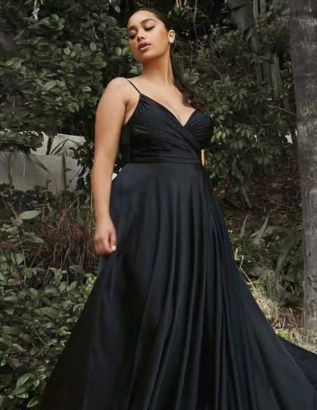 Gown satin dress with slit and thin straps