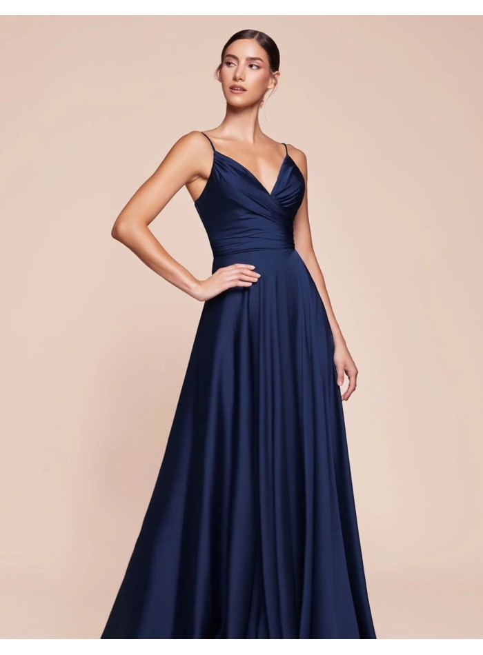 Gown satin dress with slit and thin straps