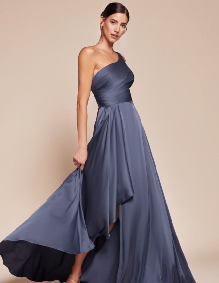 Long satin dress with bare shoulder
