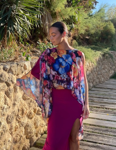 Cape d'invité courte en mousseline de soie à imprimé floral