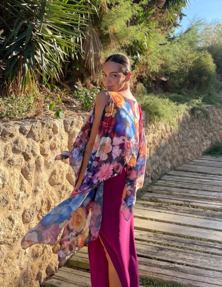 Cape d'invité courte en mousseline de soie à imprimé floral