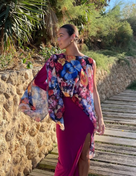 Cape d'invité courte en mousseline de soie à imprimé floral