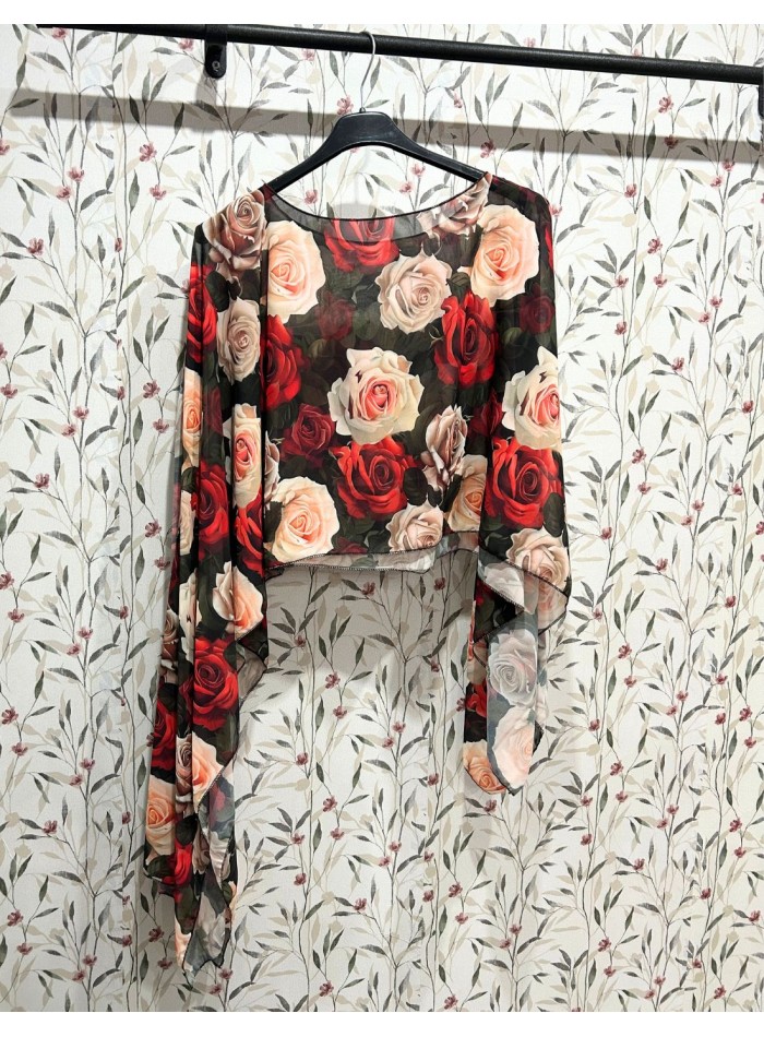 Floral printed chiffon guest short cape