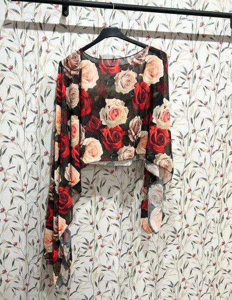 Floral printed chiffon guest short cape