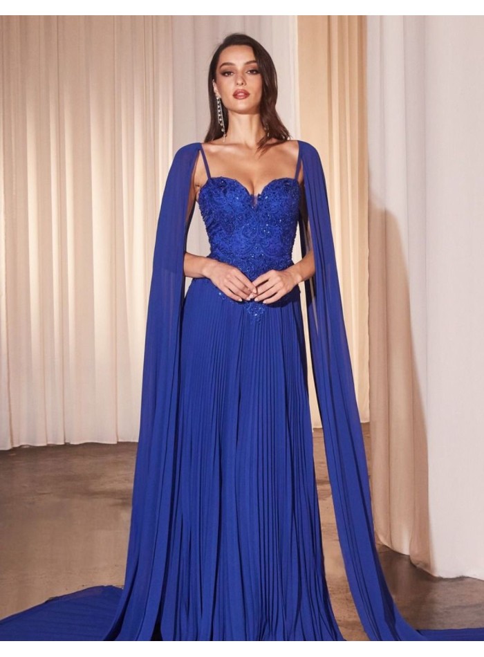 Long dress for guest with embroidered bodice and pleated skirt