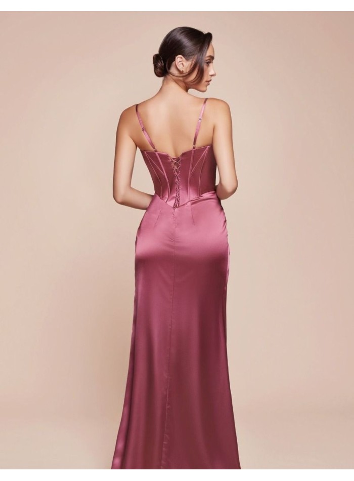 Long satin dress with bodice and thin straps