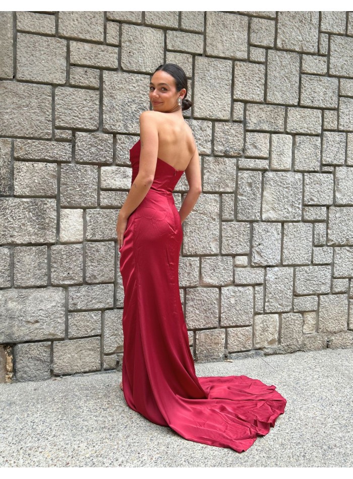 strapless satin ball gown with draped bodice...