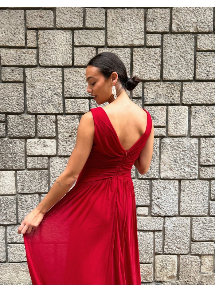 Vestidos de chiffon con escote en V y tirantes decorados con cuentas Uva Tallas Grandes