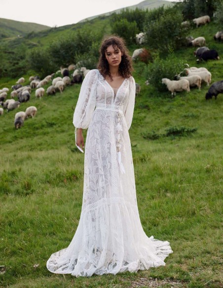 Vestido de novia largo estilo boho con macramé y encaje Vestido de novia largo estilo boho con macramé y encaje
