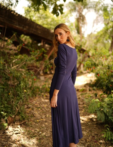Robe midi en tricot de soie marine