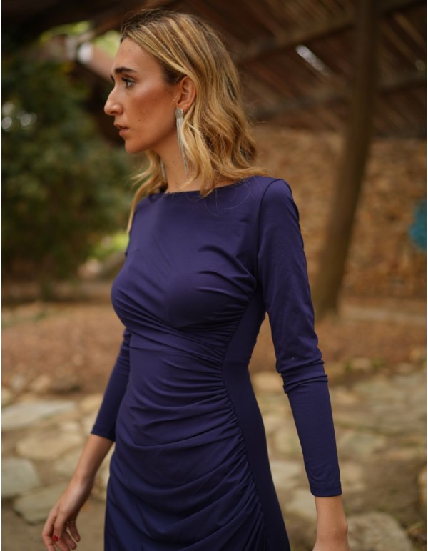 Navy midi silk knit dress