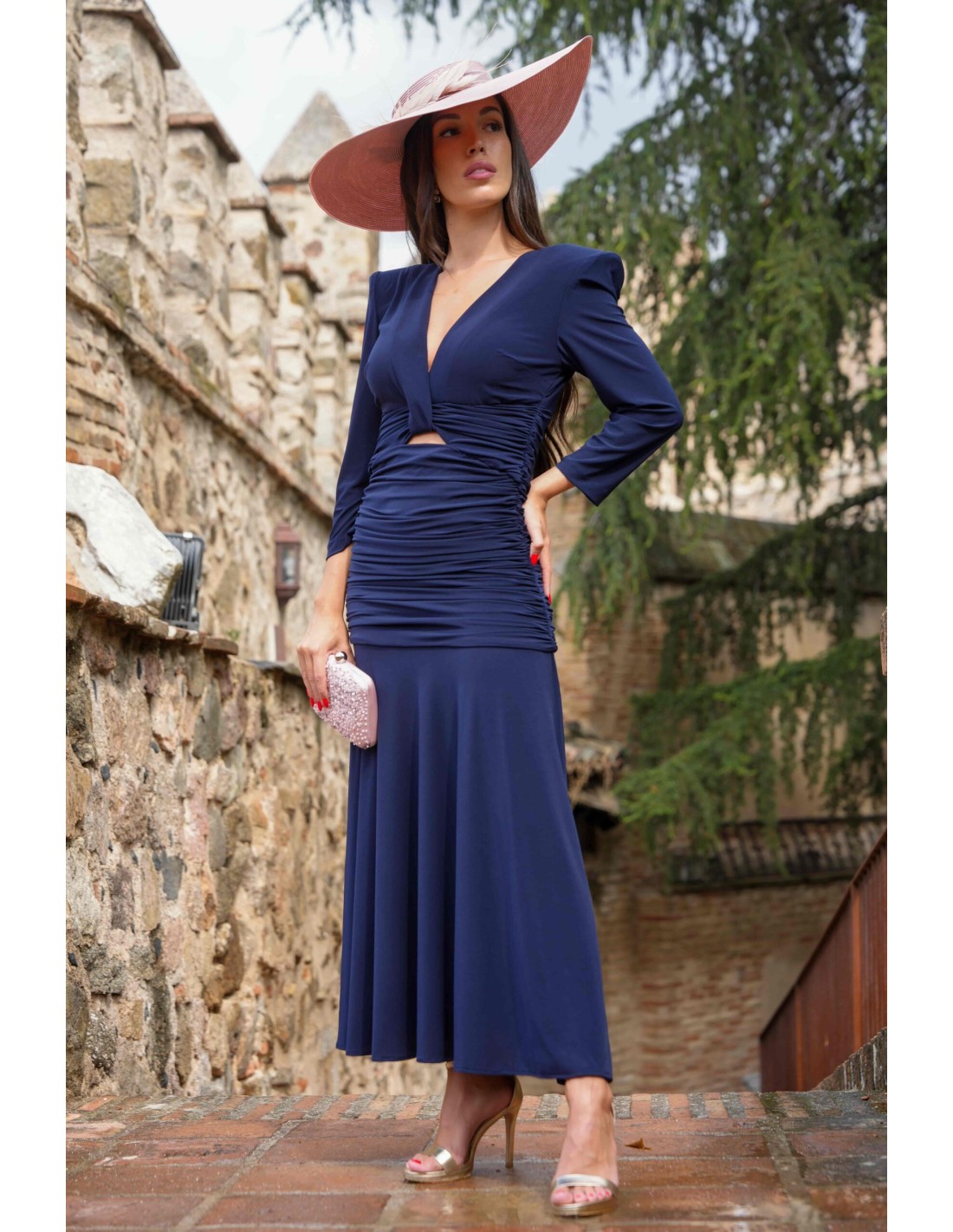 Vestido Azul Manga Larga Boda Verano Vestido Corto De Encaje De