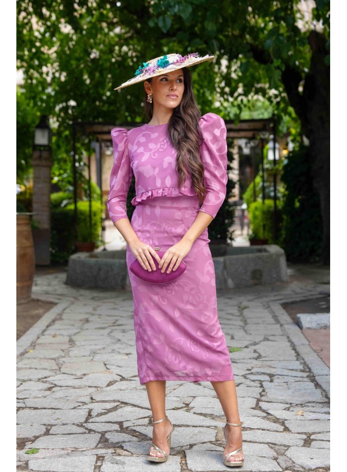 Pink crop top and pencil skirt set