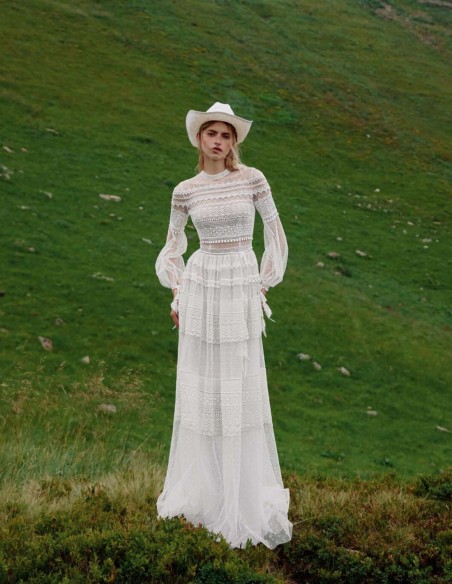 Vestido de novia largo de tul y encaje Vestido de novia largo de tul y encaje