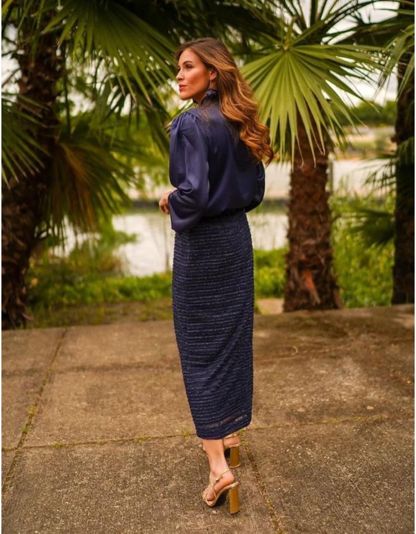 Jupe midi en maille marine