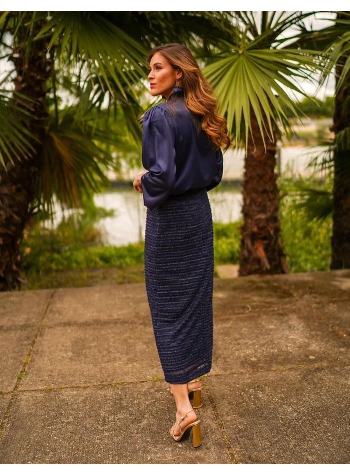 Navy knitted midi skirt