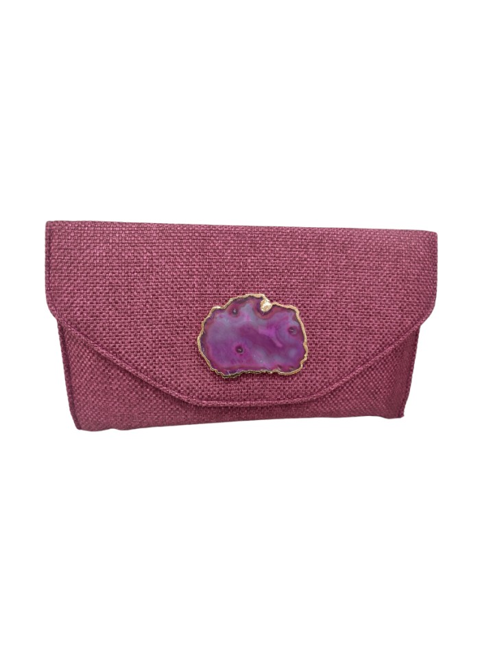 Bougainvillea jute handbag with stone closure