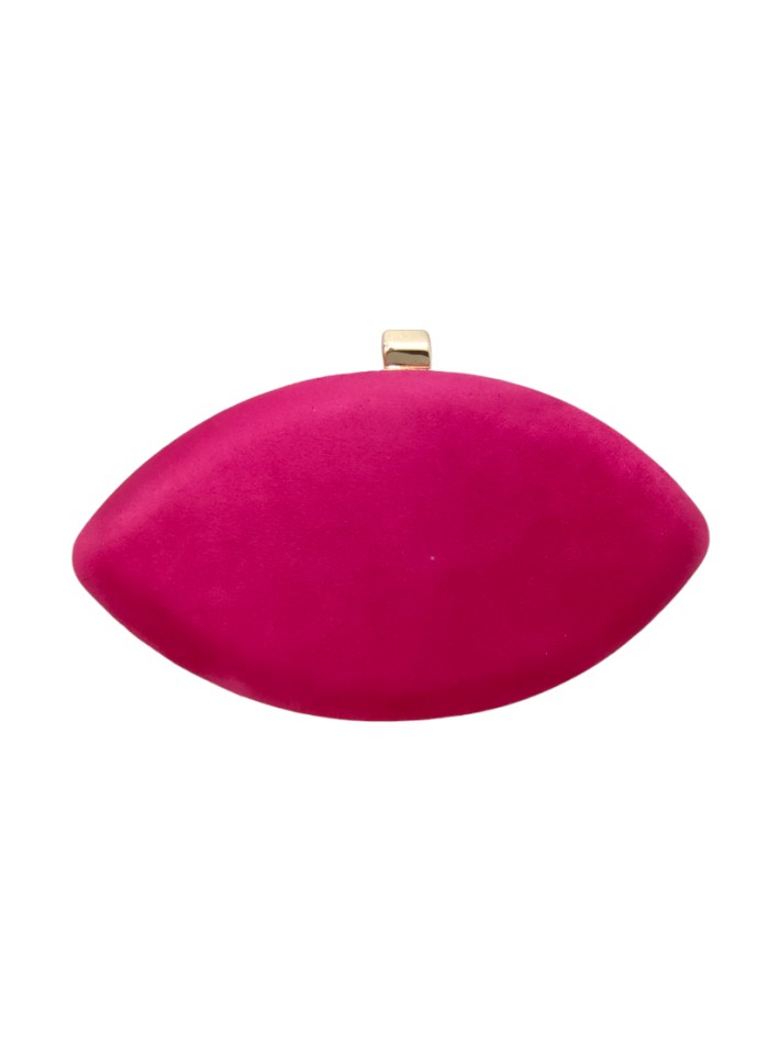 Bolso de fiesta de antelina fucsia con broche dorado