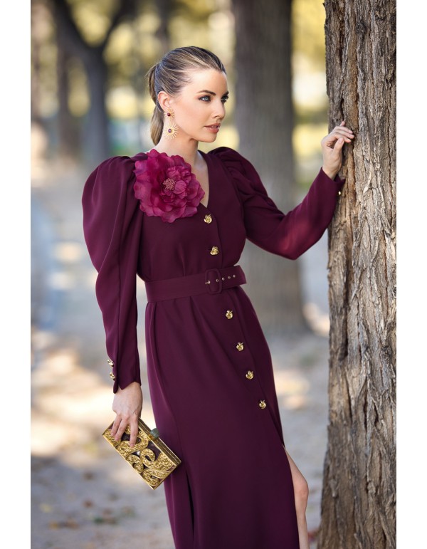Vestido midi desmontable con cinturón y detalle flor 2