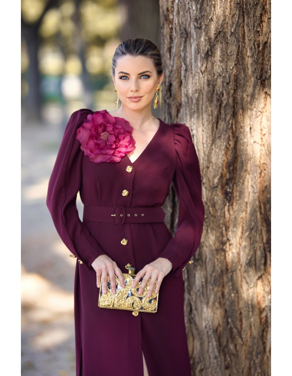Vestido midi desmontable con cinturón y detalle flor
