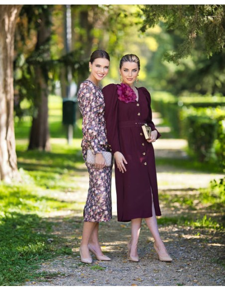 Robe midi détachable avec ceinture et détails floraux